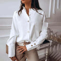 Danore white high-cuff long-sleeve blouse with button front and metal-button cuffs