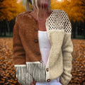 Two-tone polka dot knit cardigan with button front and long sleeves