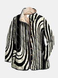 Quilted casual jacket in black and white vertical striped pattern, button front