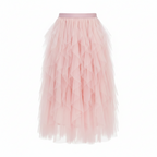 Women's pink high-waist ruffle tiered tulle skirt