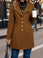Women’s brown tailored lapel button-front jacket with gold-tone buttons