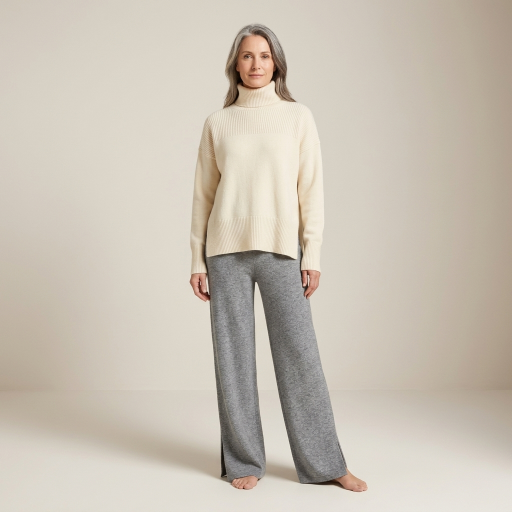 Women’s relaxed wide-leg palazzo trousers, gray heather, flowing drape