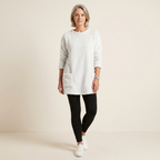 Women's plush teddy tunic dress, crew neck, side pockets, 3/4 sleeves