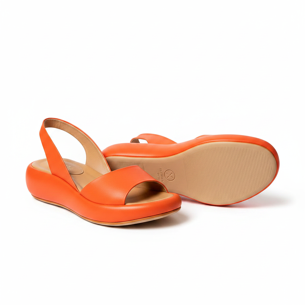 Women's slingback sandals, orange open-toe slip-on with cushioned footbed.