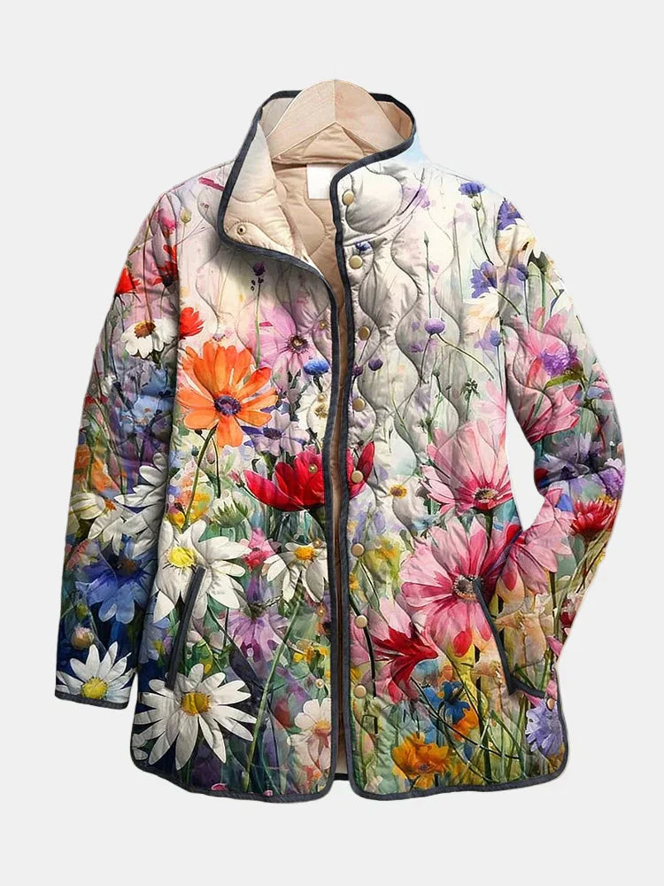 Ebony™ vintage quilted hooded jacket, multicolor floral print