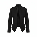Black tailored blazer with notched lapels and structured shoulders