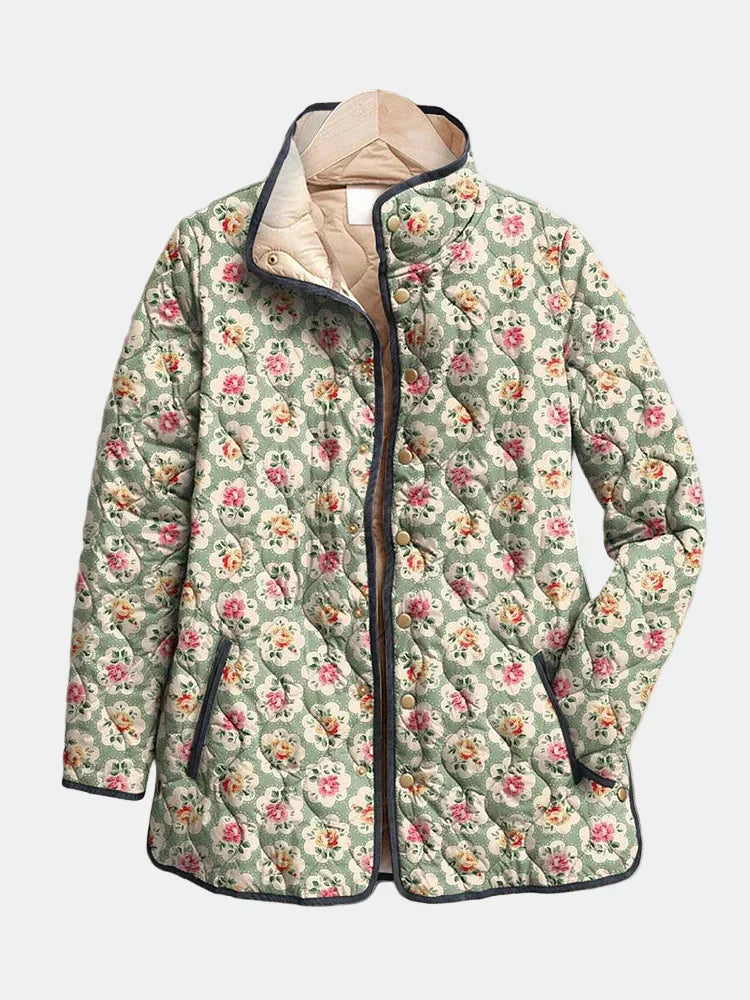 Eloise™ classic quilted jacket with floral print, hood, full zip, long sleeves