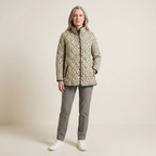 Women's quilted floral art print jacket, full-zip with stand collar