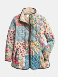 Emily™ multicolor floral quilted jacket with full zipper and stand collar