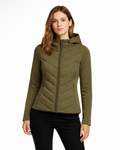 Lightweight hooded quilted jacket, green softshell with full-zip front
