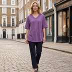 Women's oversized purple V-neck drop-shoulder short-sleeve T-shirt