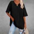 Women’s oversized V-neck T-shirt in black with short sleeves and relaxed fit