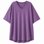 Women’s oversized V-neck drop-shoulder T-shirt, short sleeves, relaxed fit, purple