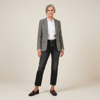 Women’s navy slip-on loafers with burgundy color accent and low-profile sole