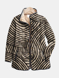 Fern™ quilted jacket with black-and-cream zebra stripe pattern, button-front and stand collar