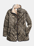 Fern™ quilted jacket with black-and-cream zebra stripe pattern, button-front and stand collar