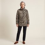 Quilted women’s jacket with retro circle print, zip front and stand collar
