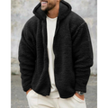 Men's thermal zip-up hoodie, black sherpa fleece with full hood and zip front
