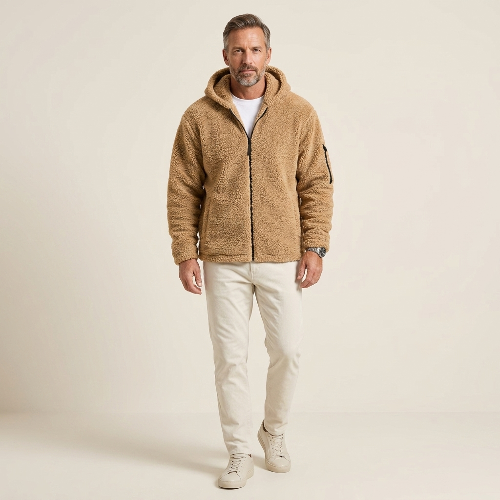 Men's Sporty Zip-Up Thermal Hoodie Soft Lined Fleece Comfort Fit Winter Layering