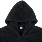Men's thermal zip-up hoodie, black sherpa fleece hood with center zip