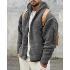 Men's thermal zip-up hoodie, gray sherpa fleece with zip front and hand pockets