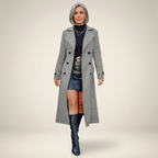 Women's Long Double Breasted Coat Structured Lapels Tailored Winter Fit Formal Occasion Wear