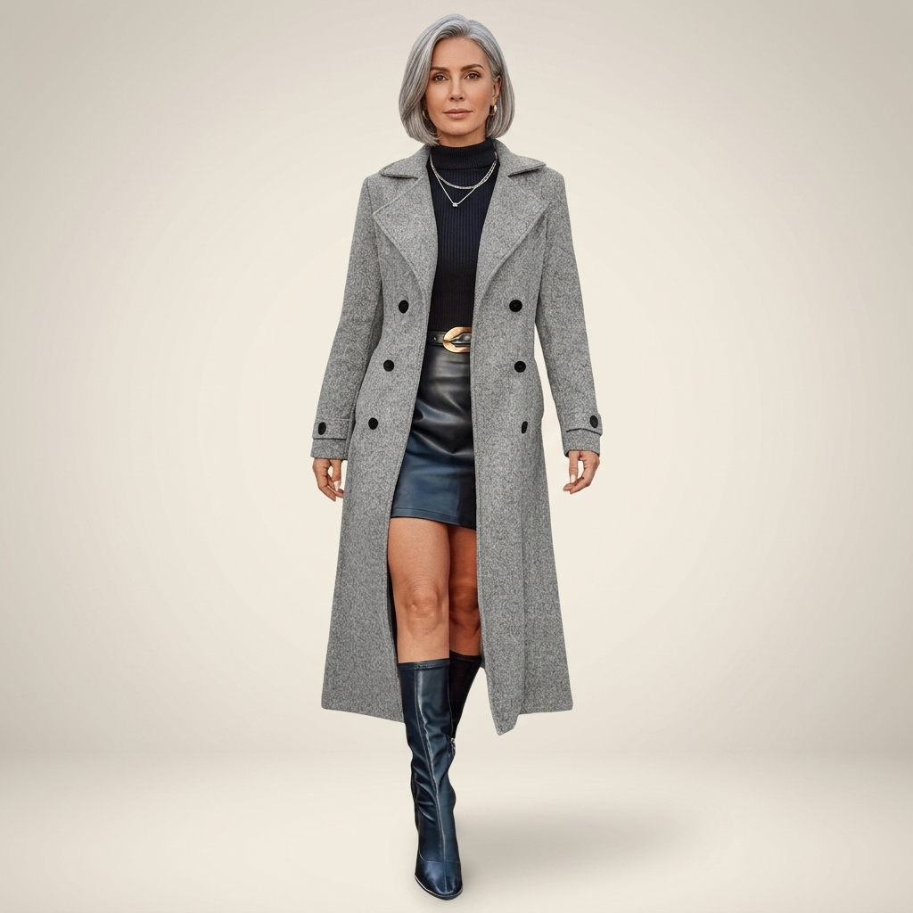 Women's Long Double Breasted Coat Structured Lapels Tailored Winter Fit Formal Occasion Wear