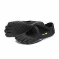 Black five-toe barefoot flats with loop strap, textured knit upper and toe cutouts