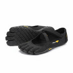 Black five-toe barefoot flats with loop strap, textured knit upper and toe cutouts