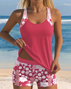 Pink floral racerback tankini top and matching boy shorts set