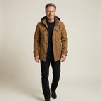 Men's Structured Winter Jacket Removable Hood Windproof Zip Closure Regular Fit Casual