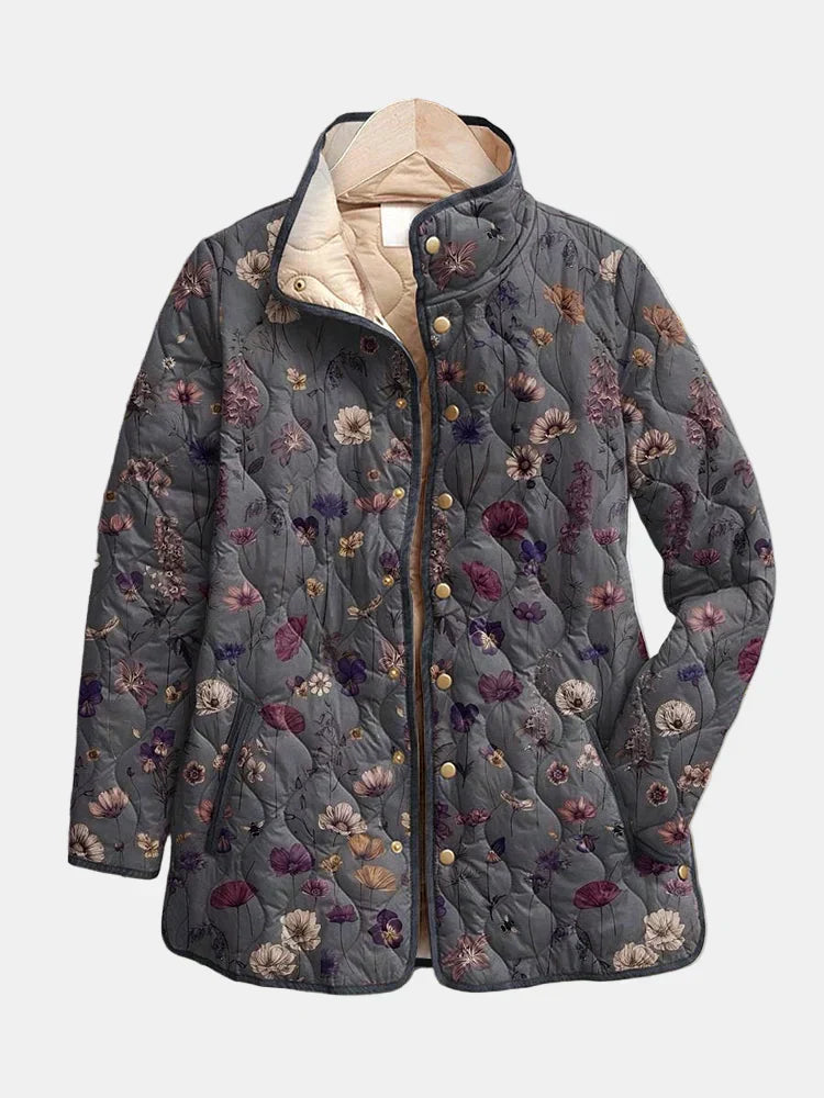 Georgia™ vintage floral print quilted jacket, dark gray with multicolor flowers