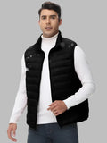 Men's black quilted insulated zip-up vest, sleeveless puffer with stand collar