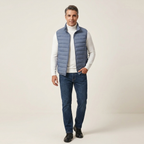 Men's quilted zip-up bodywarmer vest, light blue sleeveless insulated jacket