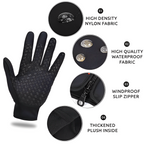 Black heated gloves with textured palm, padded fingers, and zippered cuff