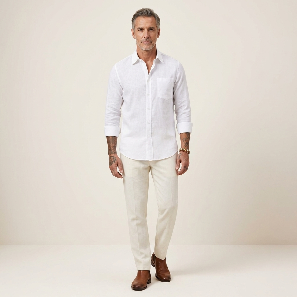 Men's Cotton Blend Long Sleeve Shirt Breathable Chest Pocket Casual Chic Everyday Wear