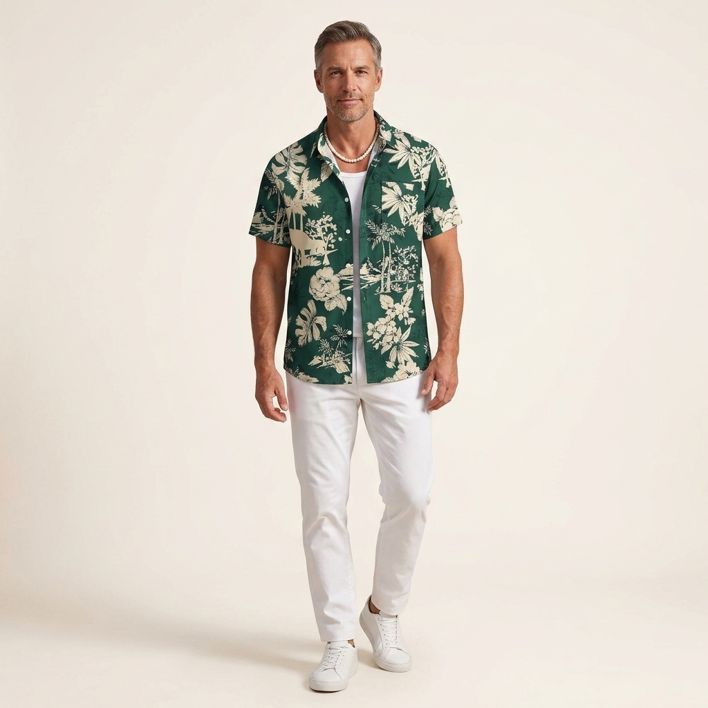 Men's Tropical Floral Print Short Sleeve Button Up Shirt Relaxed Fit Resort Wear