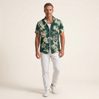 Men's Tropical Floral Print Short Sleeve Button Up Shirt Relaxed Fit Resort Wear