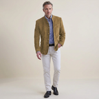 Men's lightweight khaki tailored blazer with notch lapels and button front