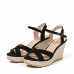 Women's Criss Cross Wedge Sandals Cushioned Footbed Adjustable Buckle Open Toe