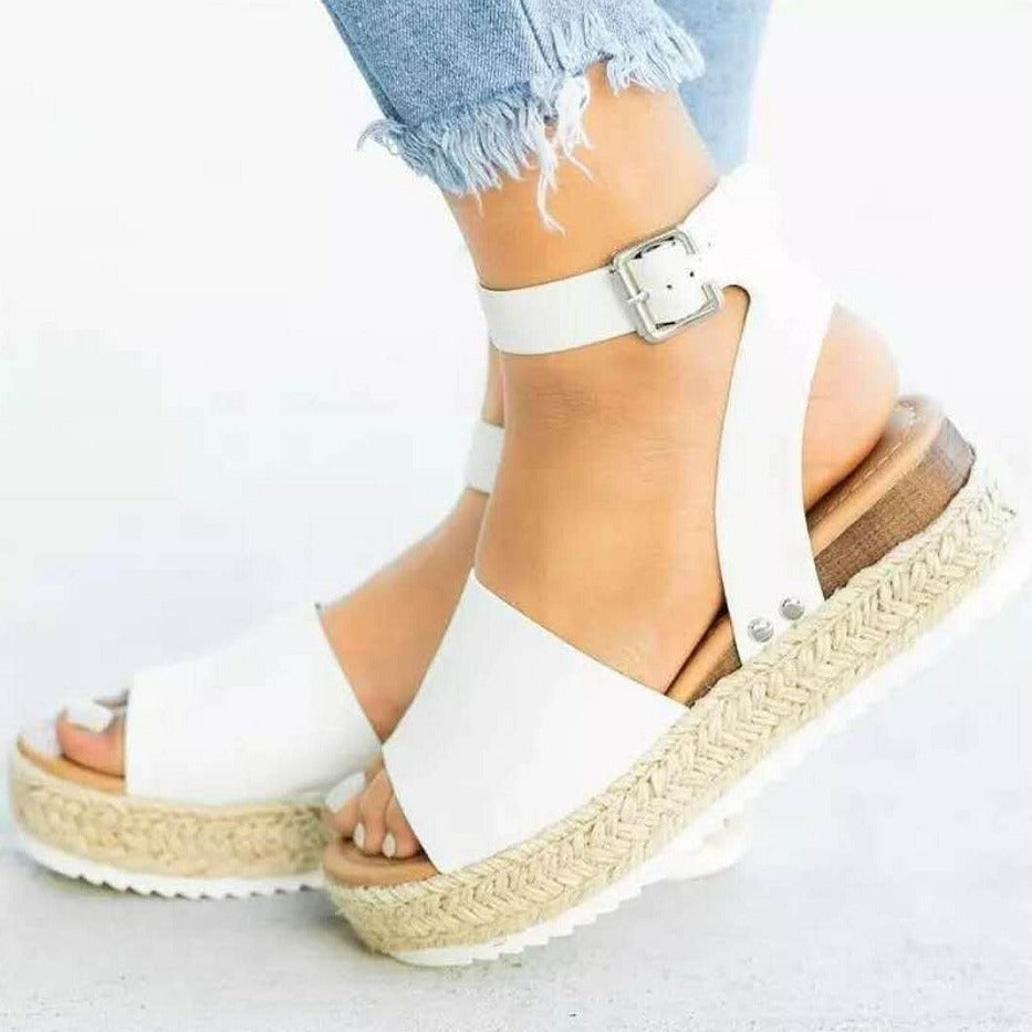 Women's Jute Wrapped Wedge Platform Sandals Cushioned Footbed Ankle Strap