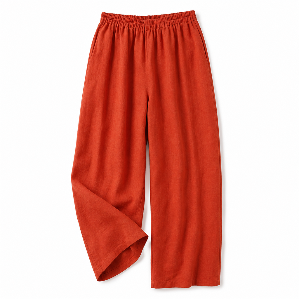 Women’s high-rise wide-leg trousers in orange with elastic waistband