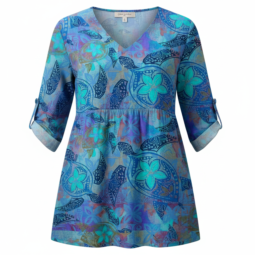 Women's Lightweight Fluid V-Neck Long Blouse Relaxed Drape