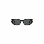 Black cat-eye sunglasses with dark lenses and gold-tone hinges
