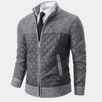 Men's wool jacket in light gray with quilted black front and zip closure