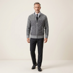 Men's wool jacket, light gray quilted front with zip, stand collar, ribbed cuffs