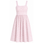 Pink floral square-neck knee-length sleeveless dress, front view