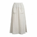 Women’s wide leg culottes with pockets, light cream elastic waist