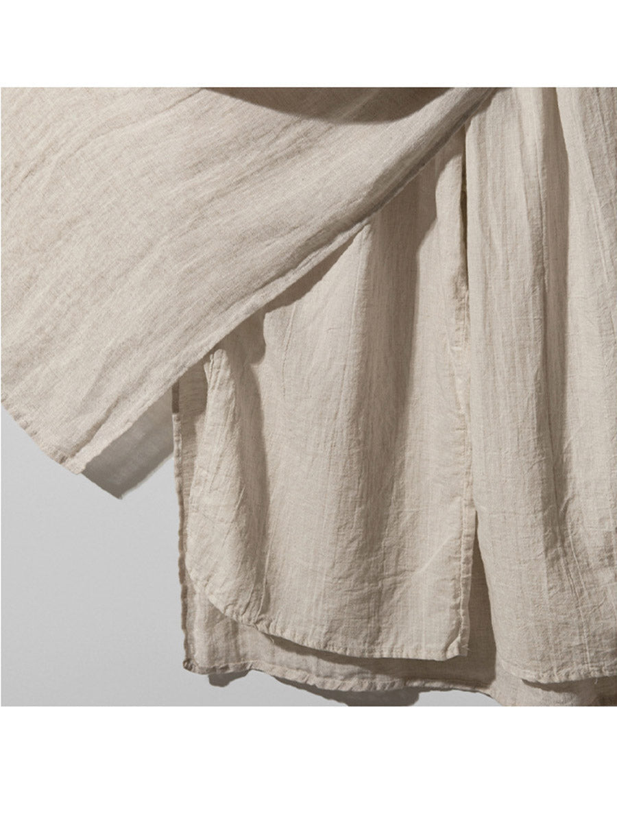 Cream linen culotte fabric with draped hem and gathered pocket detail