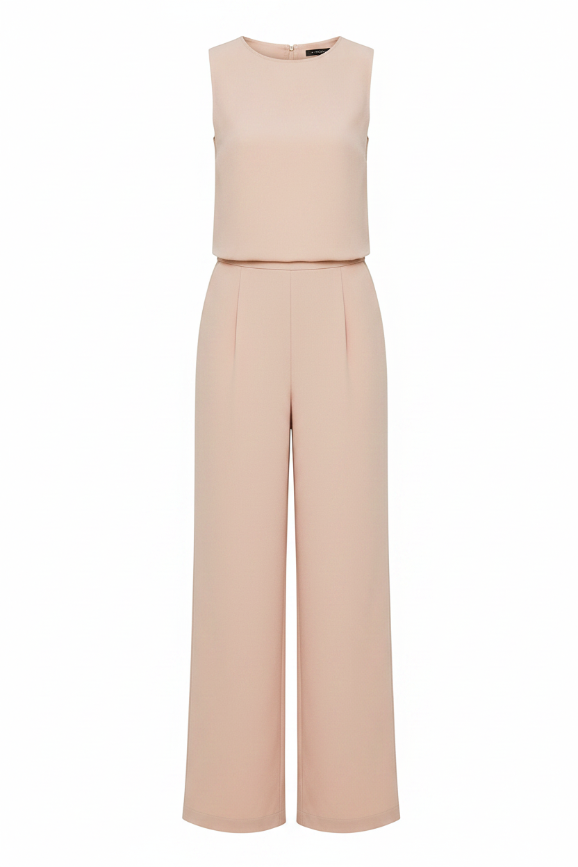 Sleeveless wide-leg jumpsuit with round neck, light pink
